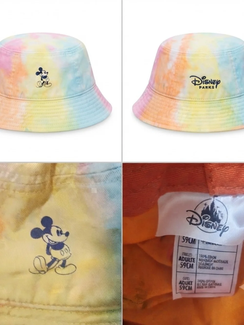 Disney Parks Pastel Tie-Dye Mickey Mouse Bucket Hat - Yellow Blue Pink